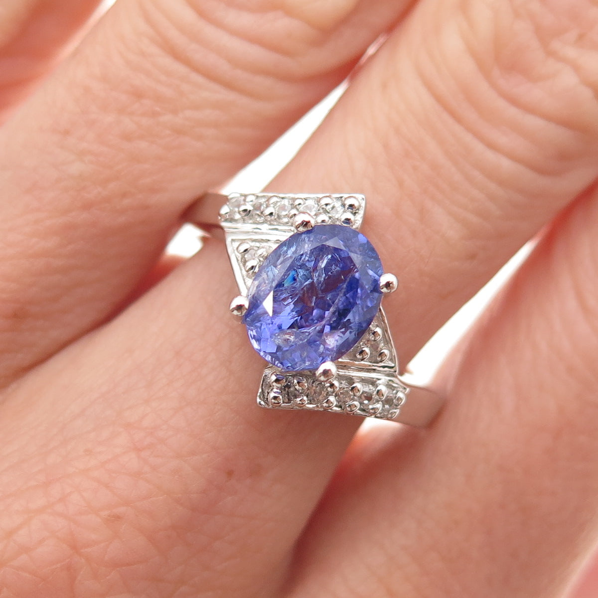 RJ Graziano 925 Sterling Silver Real Tanzanite & White Topaz Ring Size 7.75