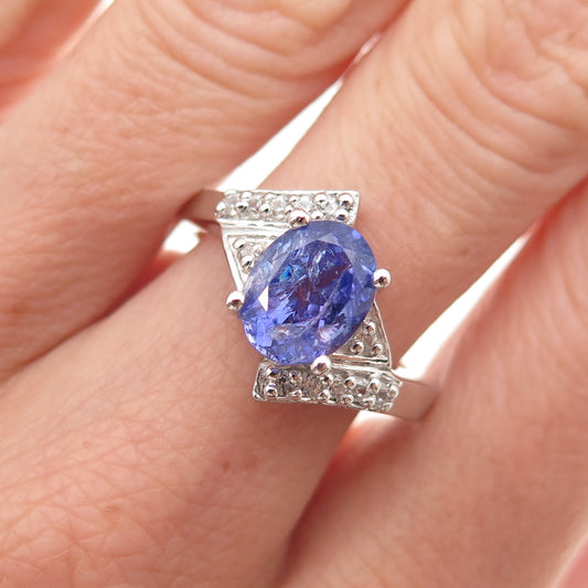 RJ Graziano 925 Sterling Silver Real Tanzanite & White Topaz Ring Size 7.75