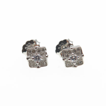 925 Sterling Silver Round-Cut C Z Square Stud Earrings