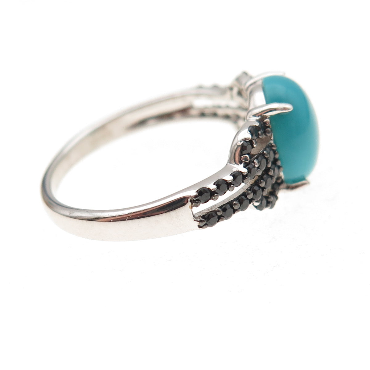 925 Sterling Silver Real Kingman Turquoise & Black Spinel Ring Size 8