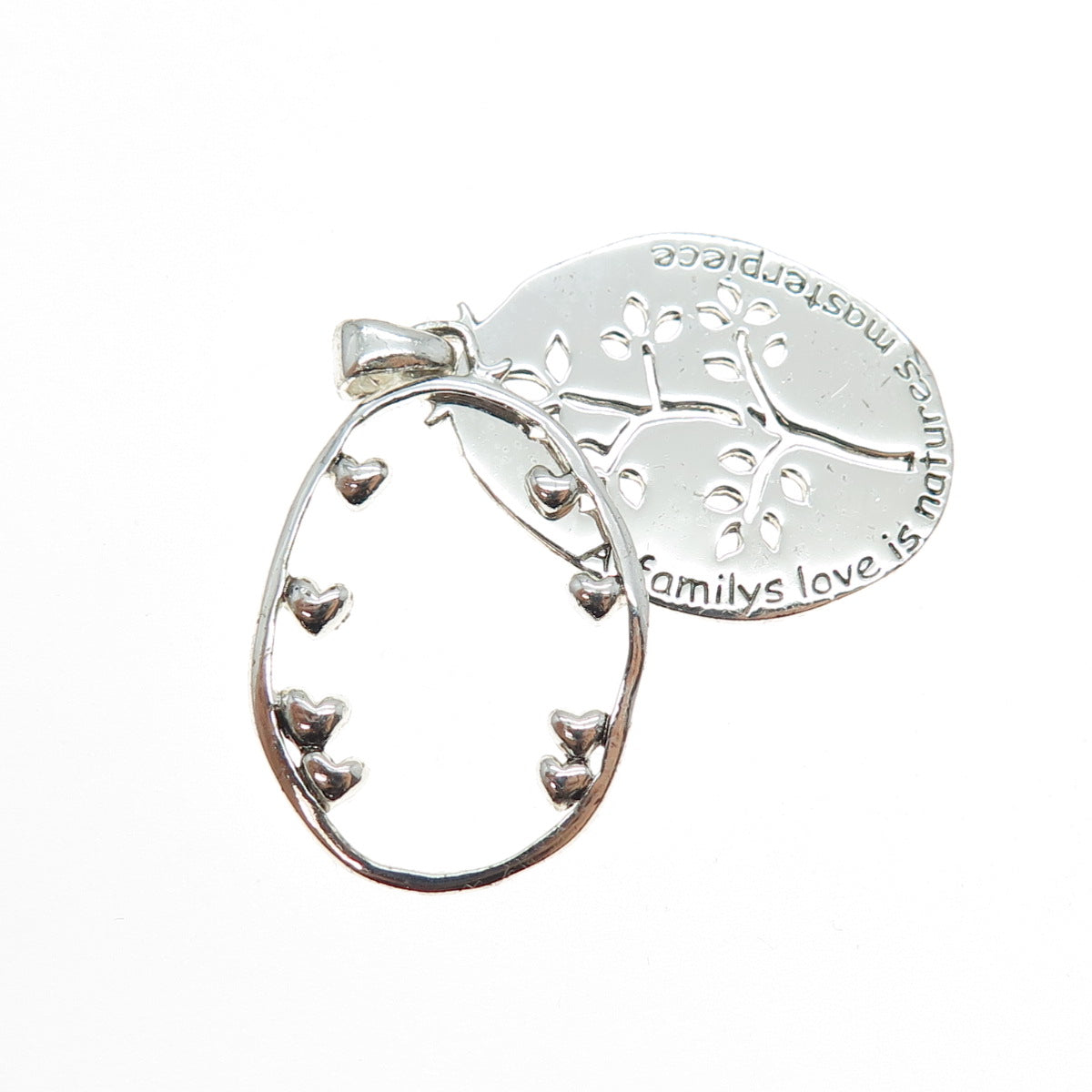 925 Sterling Silver Vintage Love Tree of Life Slide Double Charm Pendant