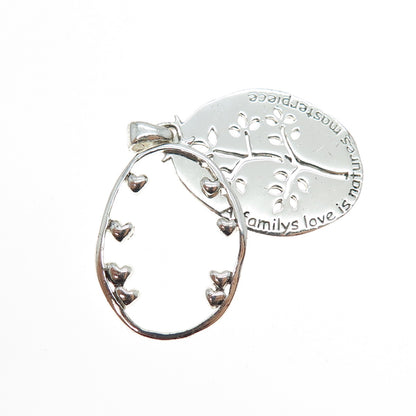 925 Sterling Silver Vintage Love Tree of Life Slide Double Charm Pendant