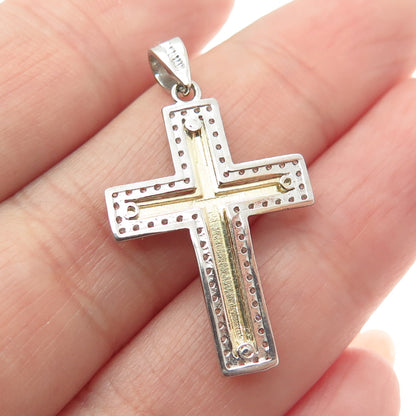 14K Yellow Gold Round-Cut C Z Cross Religious Charm Pendant