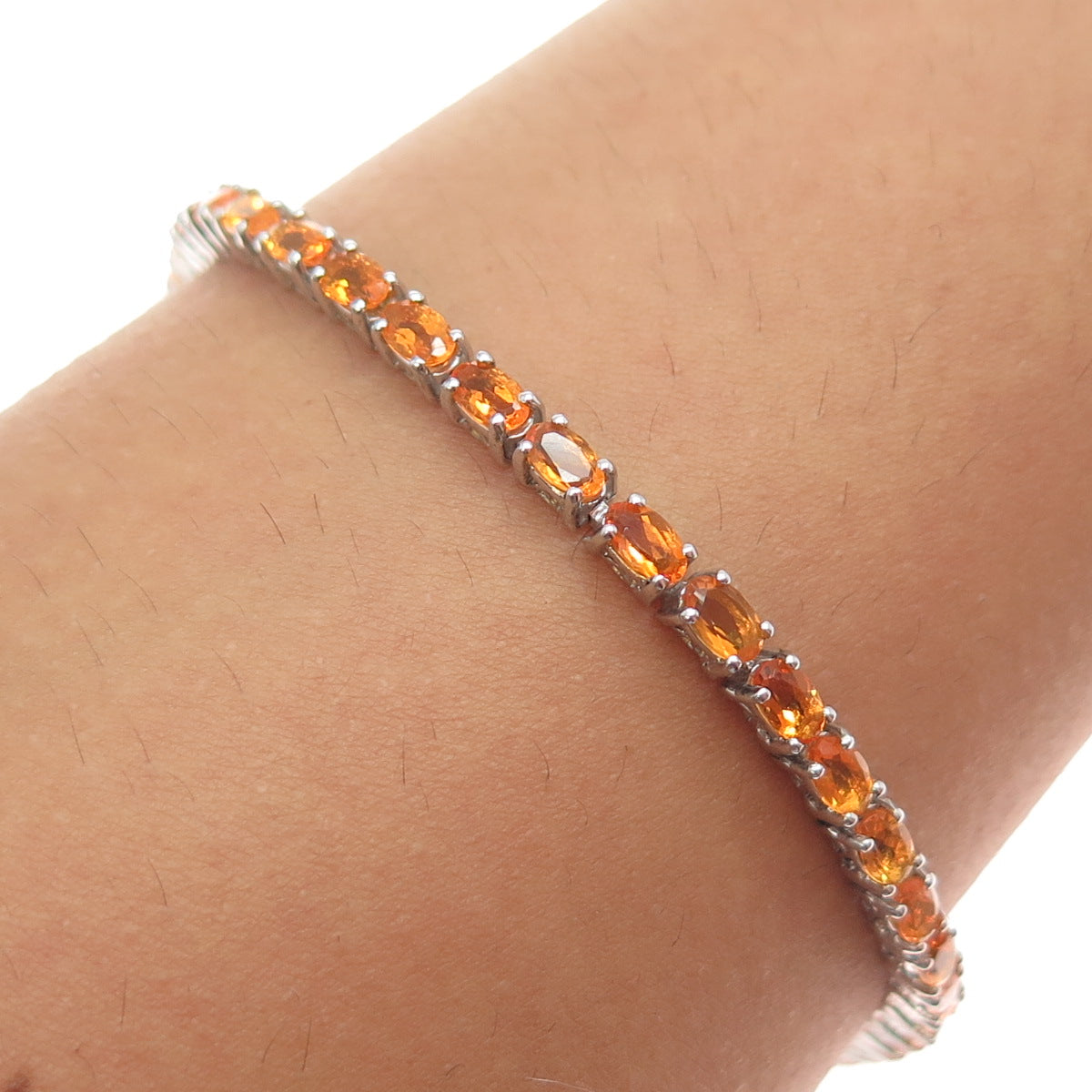 CHUCK CLEMENCY 925 Sterling Silver Real Fire Opal Tennis Link Bracelet 8"