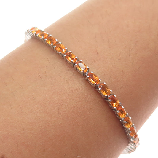 CHUCK CLEMENCY 925 Sterling Silver Real Fire Opal Tennis Link Bracelet 8"