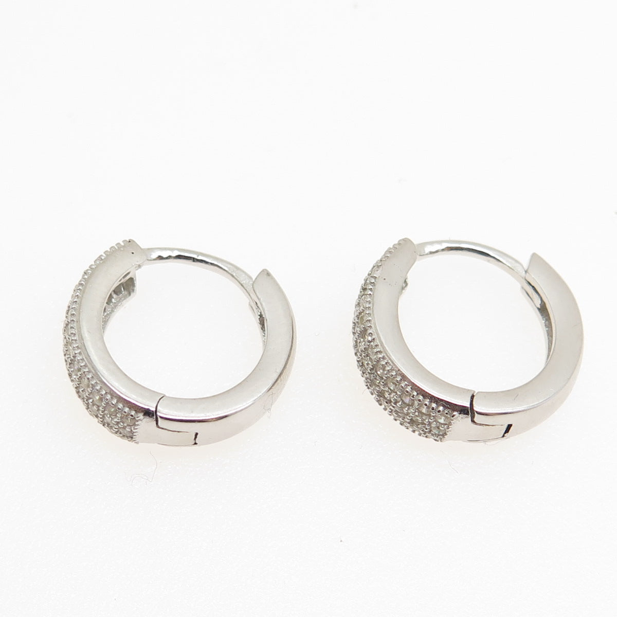 925 Sterling Silver Round-Cut C Z Hoop Earrings