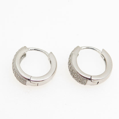 925 Sterling Silver Round-Cut C Z Hoop Earrings