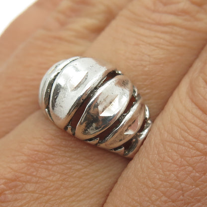 925 Sterling Silver Vintage Ribbed Domed Ring Size 7.75