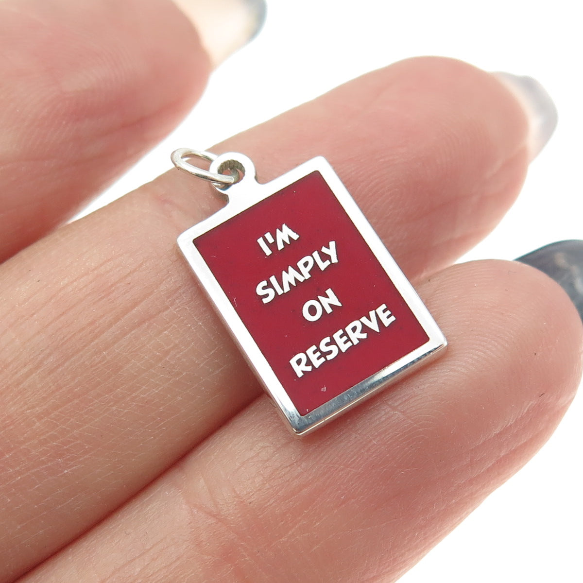 925 Sterling Silver Red Enamel "I'm Simply On Reserve" Minimalist Charm Pendant