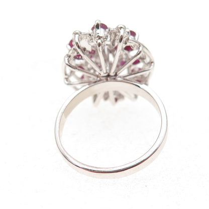 925 Sterling Silver Antique Art Deco Real Round-Cut Ruby Ring Size 6.5