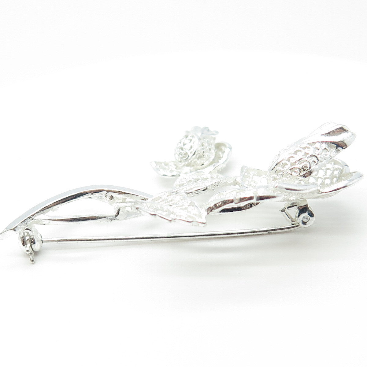 925 Sterling Silver Vintage Germany Twig Leaf Ornate Pin Brooch