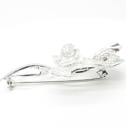 925 Sterling Silver Vintage Germany Twig Leaf Ornate Pin Brooch