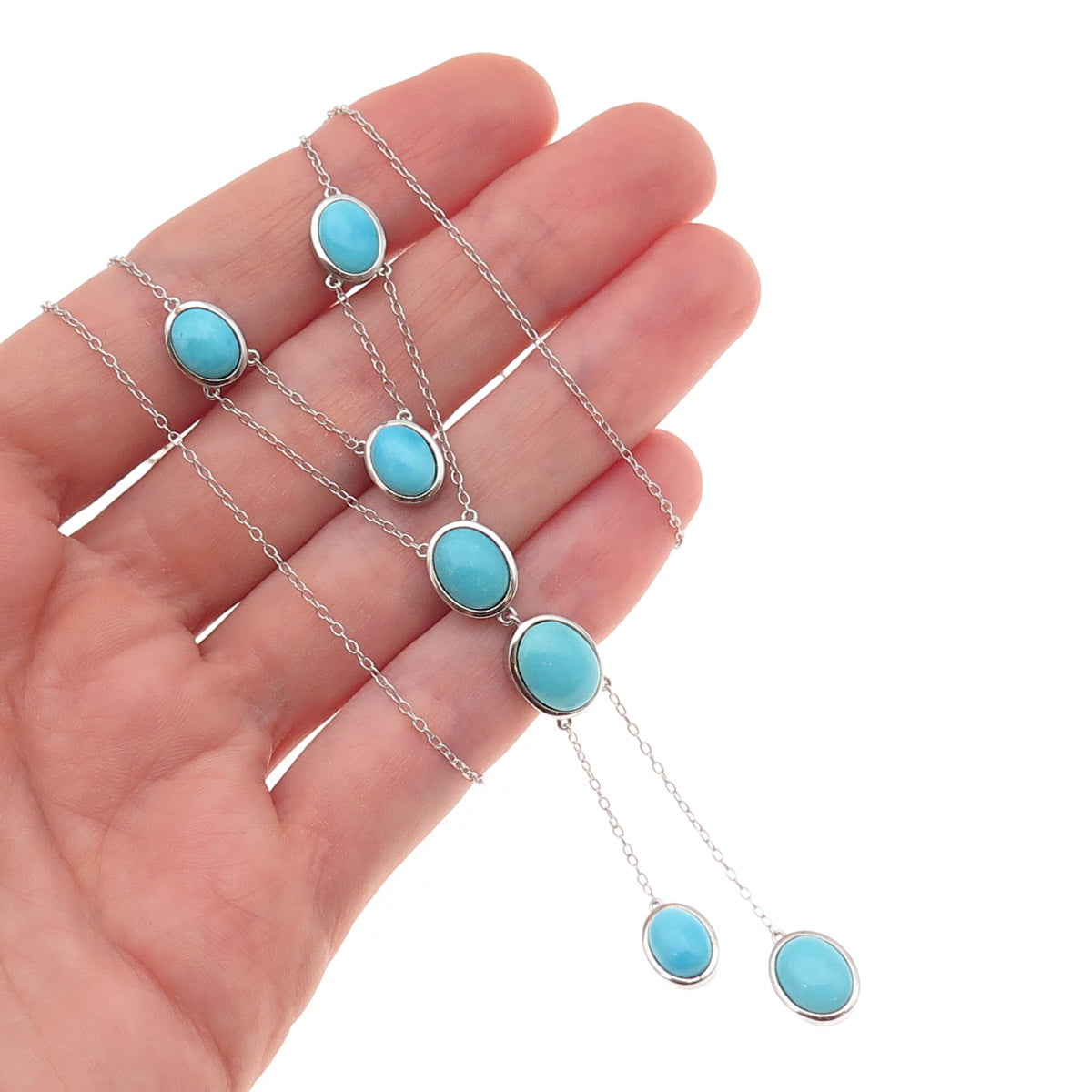 925 Sterling Silver Real Sleeping Beauty Turquoise Cable Chain Necklace 18"