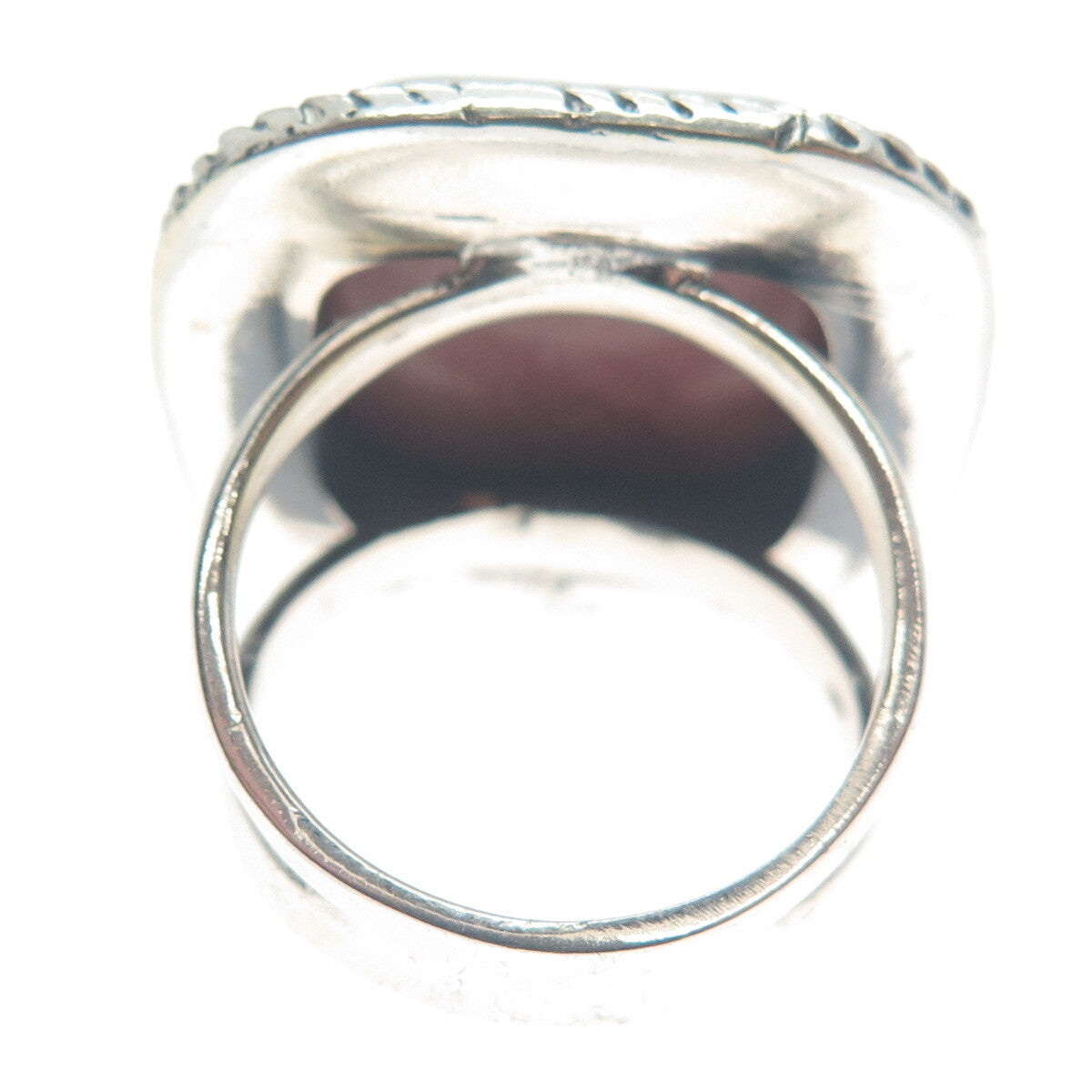 925 Sterling Silver Vintage Real Cushion-Cut Purple Jasper Roped Ring Size 8.25