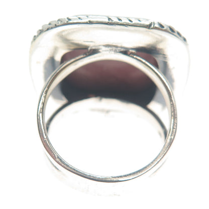 925 Sterling Silver Vintage Real Cushion-Cut Purple Jasper Roped Ring Size 8.25
