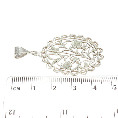 925 Sterling Silver Vintage Turkey Ornate Floral Pendant