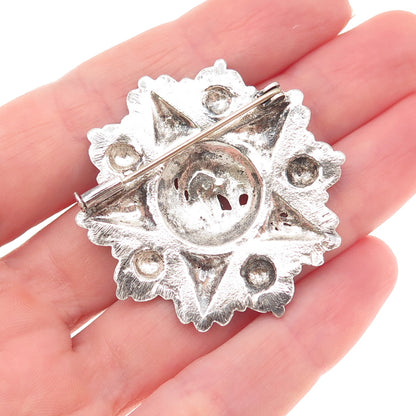 800 Silver Antique Art Deco Arabic Script Filigree Star Oxidized Pin Brooch