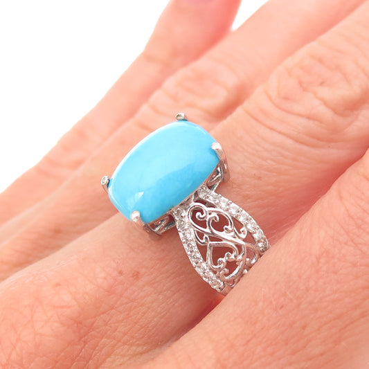 Chuck Clemency 925 Sterling Silver Real Turquoise & White Topaz Ring Size 8.25
