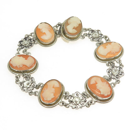 CAMEXCO 800 Silver Vintage Mother-Of-Pearl Cameo Victorian Lady Bracelet 6.75"