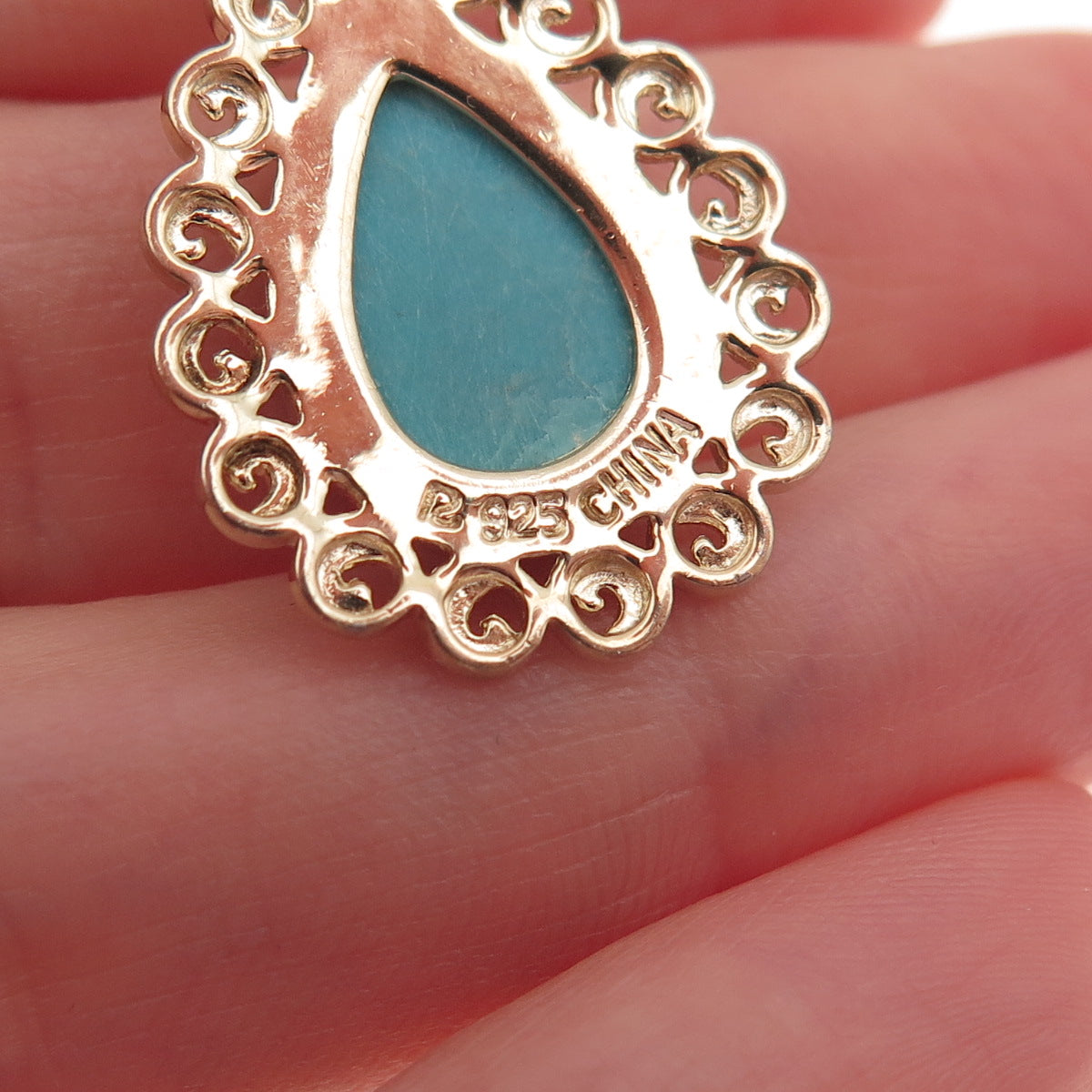 Ross Simons 925 Sterling Silver Gold Plated Vintage Real Turquoise Charm Pendant