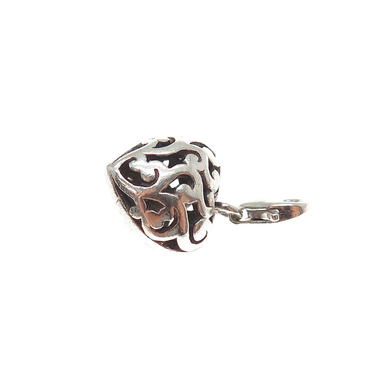 925 Sterling Silver Vintage Ornate Heart Lobster Lock Mini Charm Pendant