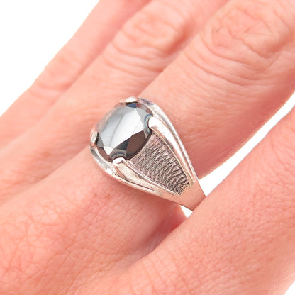 Wheeler Mfg Old Pawn 925 Sterling Silver Vintage Hematite Tribal Ring Size 11