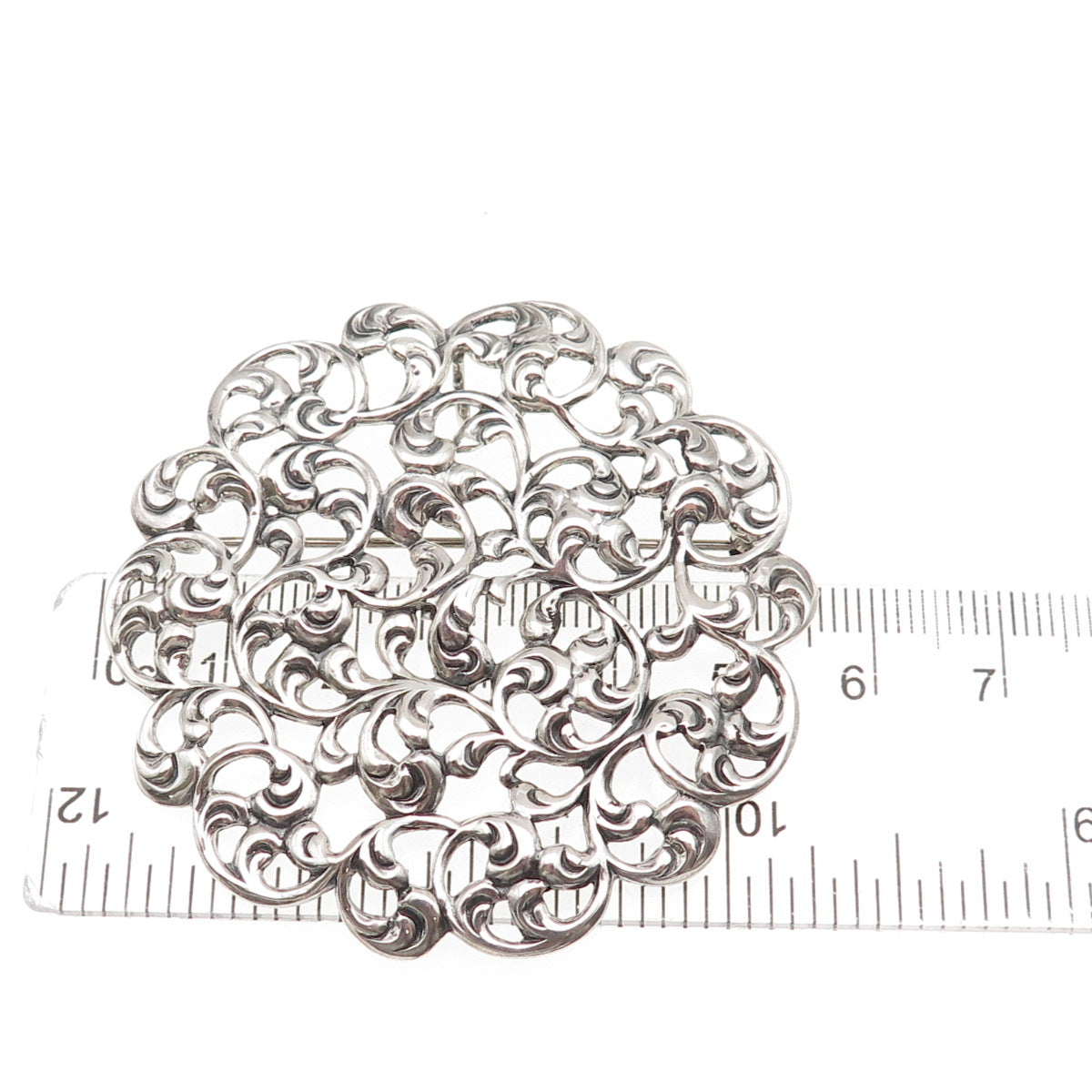 Michele 925 Sterling Silver Antique Art Deco Floral Oxidized Pin Brooch Pendant