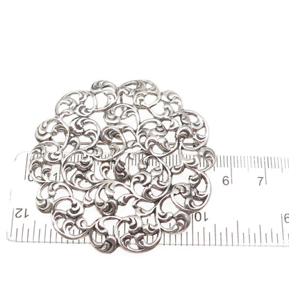 Michele 925 Sterling Silver Antique Art Deco Floral Oxidized Pin Brooch Pendant