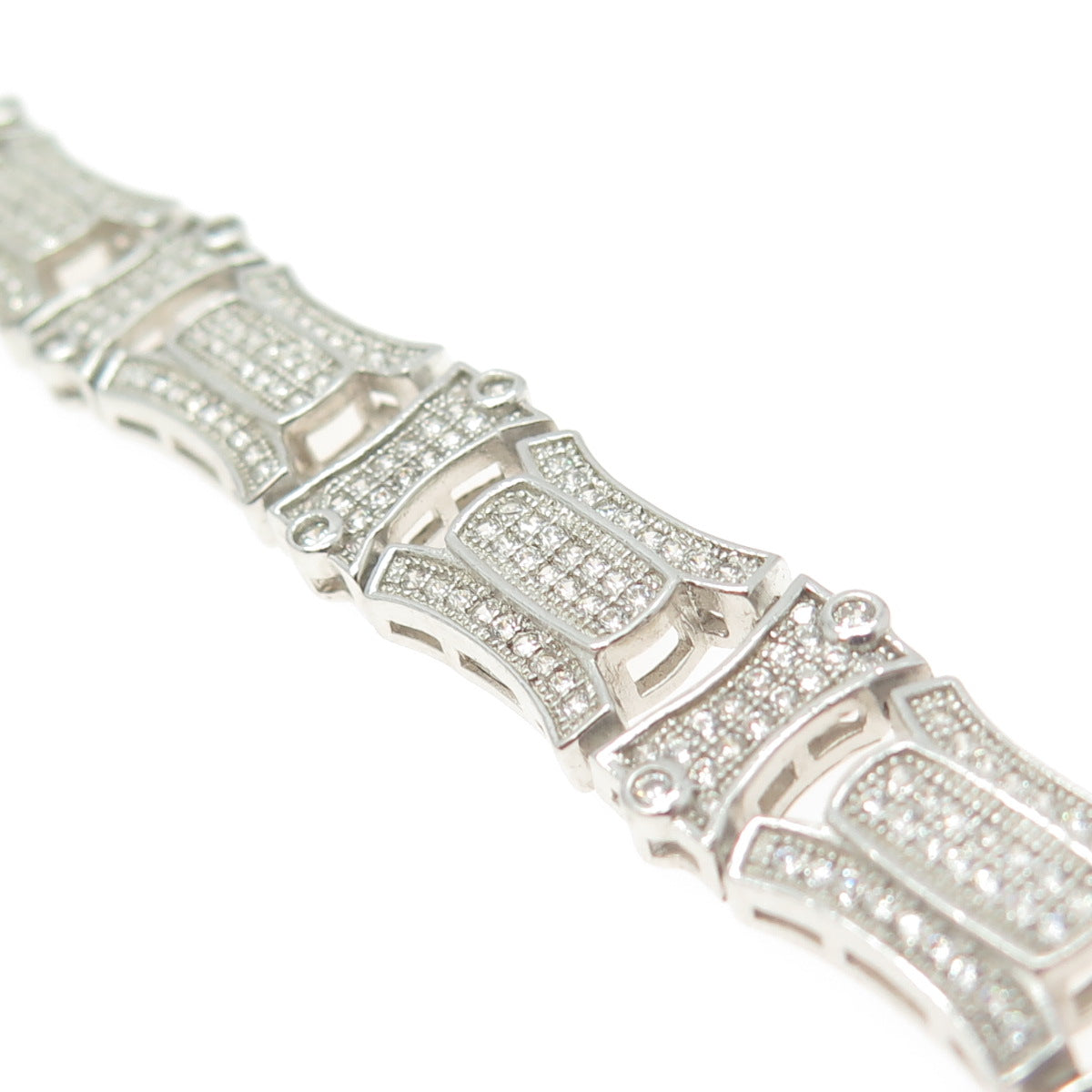 925 Sterling Silver Pave C Z Modernist Link Bracelet 8.25"