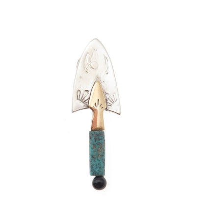 Nicholas Allen 925 Sterling 2-Tone Vintage Turquoise & Onyx Trowel Tie Tack Pin