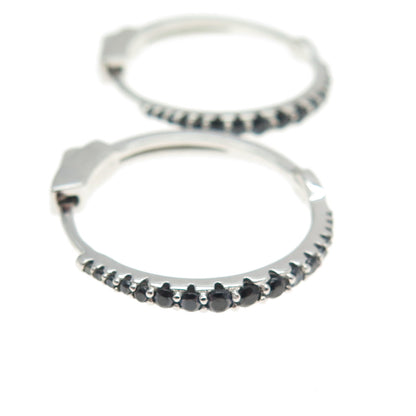 925 Sterling Silver Black C Z Huggie Earrings