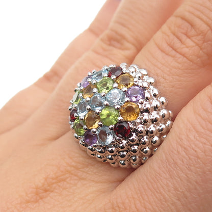 925 Sterling Silver Real Blue Topaz Amethyst Citrine Peridot Garnet Ring Size 8