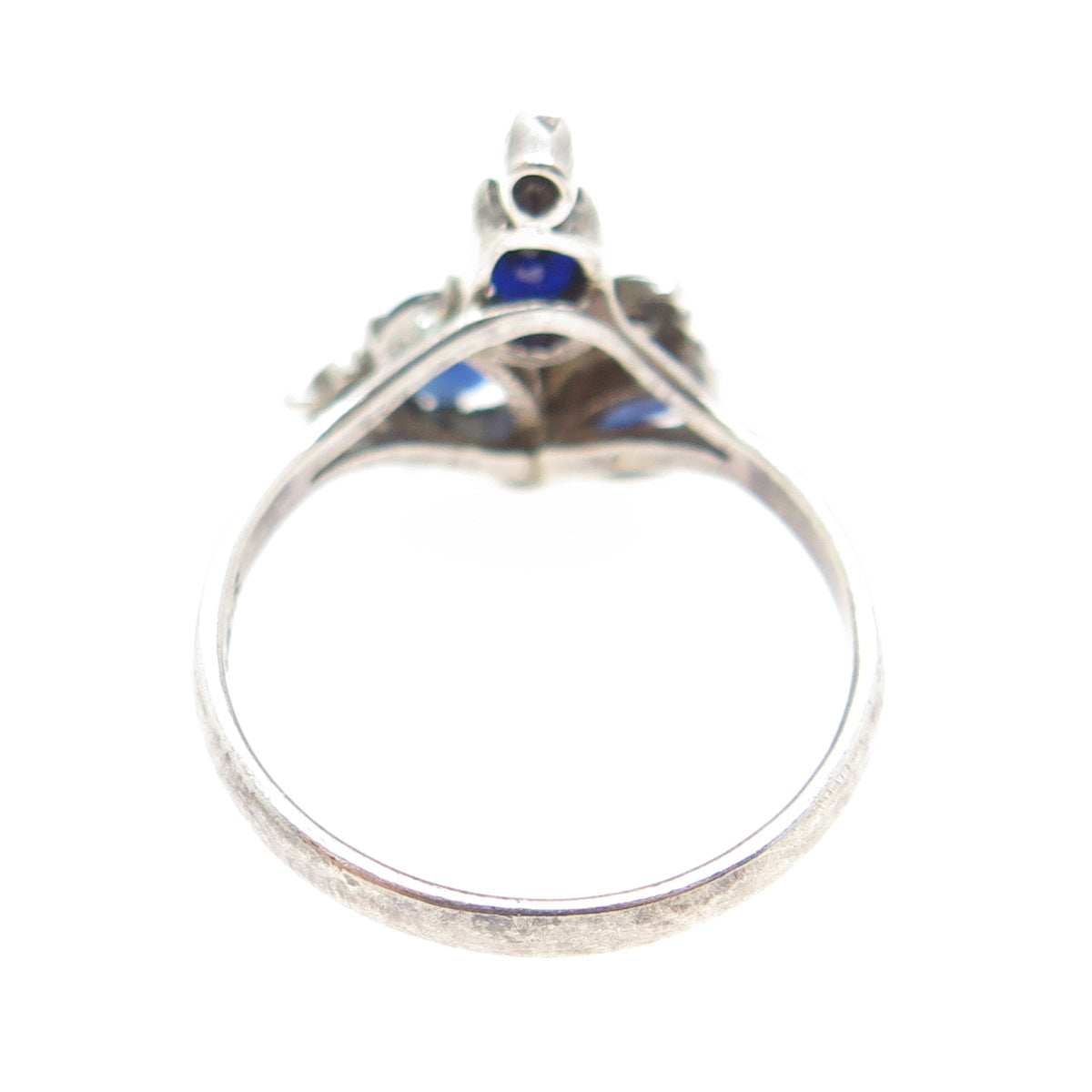 925 Sterling Silver Real Oval-Cut Sapphire & C Z Ring Size 6