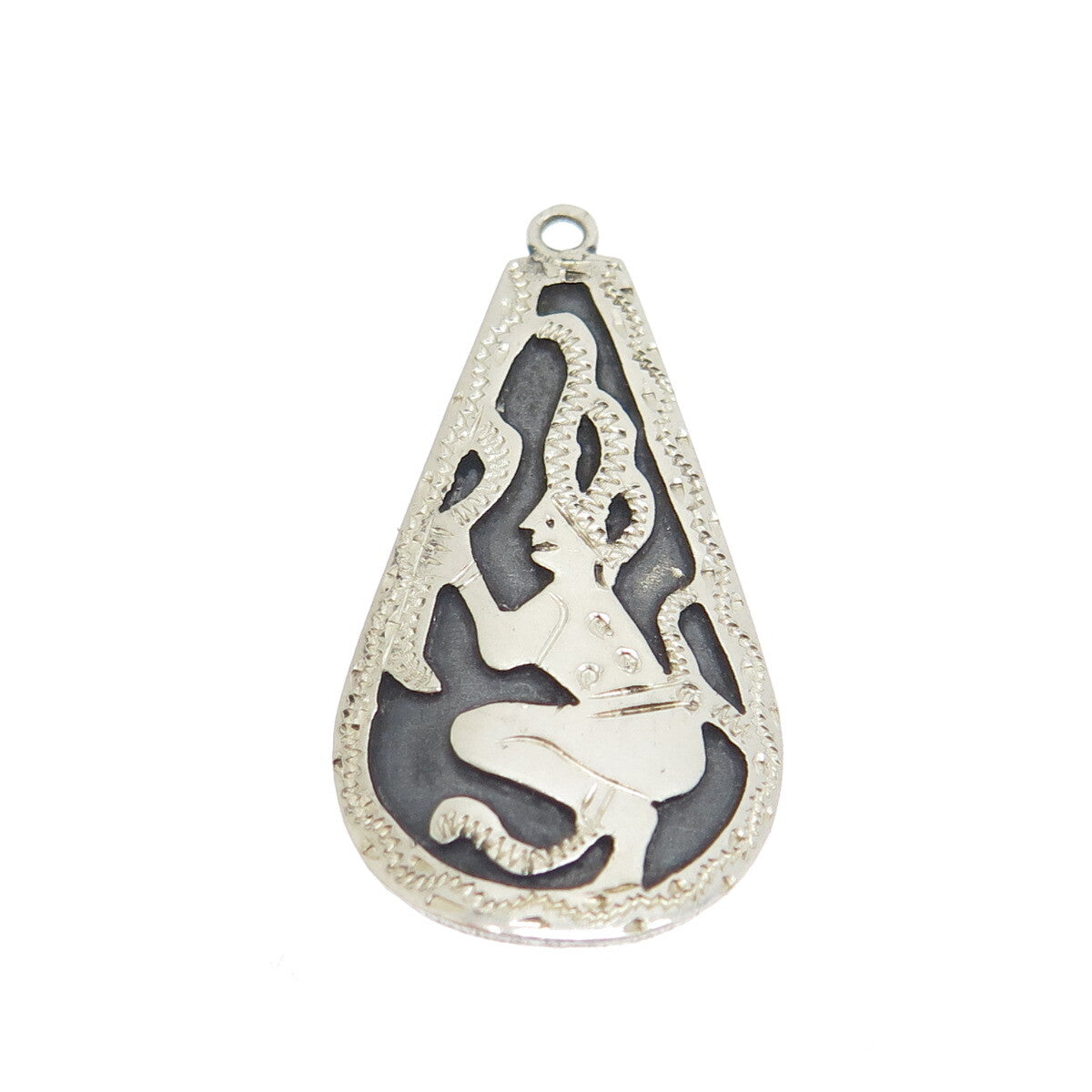 925 Sterling Silver Vintage Tribal Amulet Teardrop Pendant