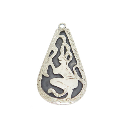 925 Sterling Silver Vintage Tribal Amulet Teardrop Pendant