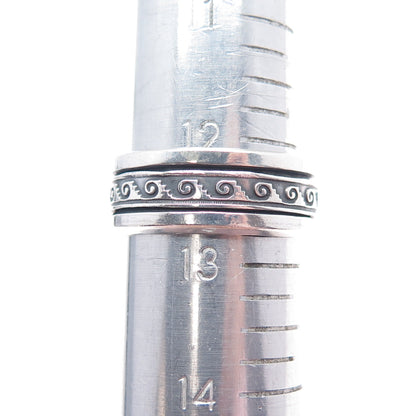 925 Sterling Silver Vintage Tribal Wave Oxidized Rotating Band Ring Size 12.75