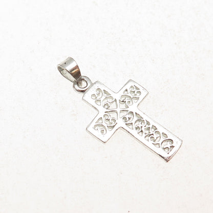925 Sterling Silver Vintage Heart Ornate Cross Charm Pendant