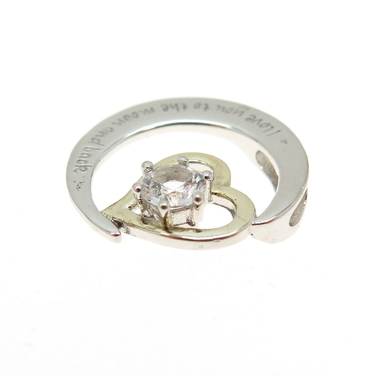 HAN Sterling 2-Tone White Topaz "I love you to the moon and back" Slide Pendant