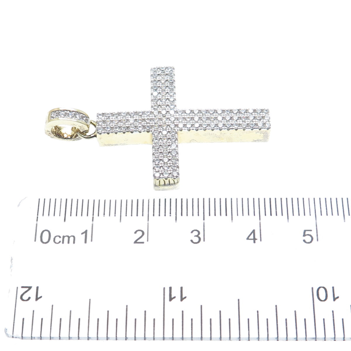 925 Sterling Silver Gold Plated Round-Cut C Z Cross Pendant