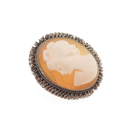 CAMEXCO & CO. 800 Silver Antique Real Carved MOP Cameo Pin Brooch / Pendant