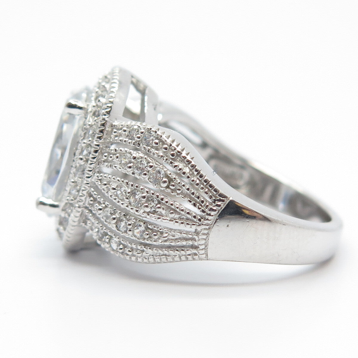 925 Sterling Silver Pave C Z Ring Size 5.25