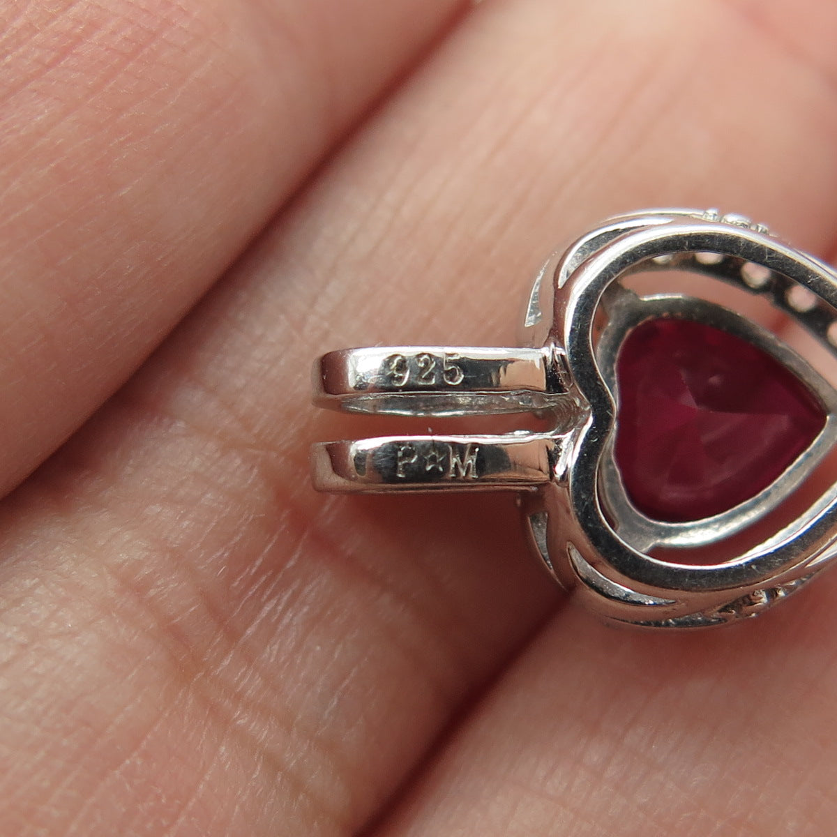 925 Sterling Silver Lab-Created Ruby & Real White Topaz Heart Minimalist Pendant