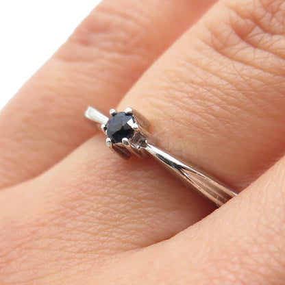 SILVER CLOUD 925 Sterling Vintage Real Round-Cut Sapphire Stackable Ring Size 6