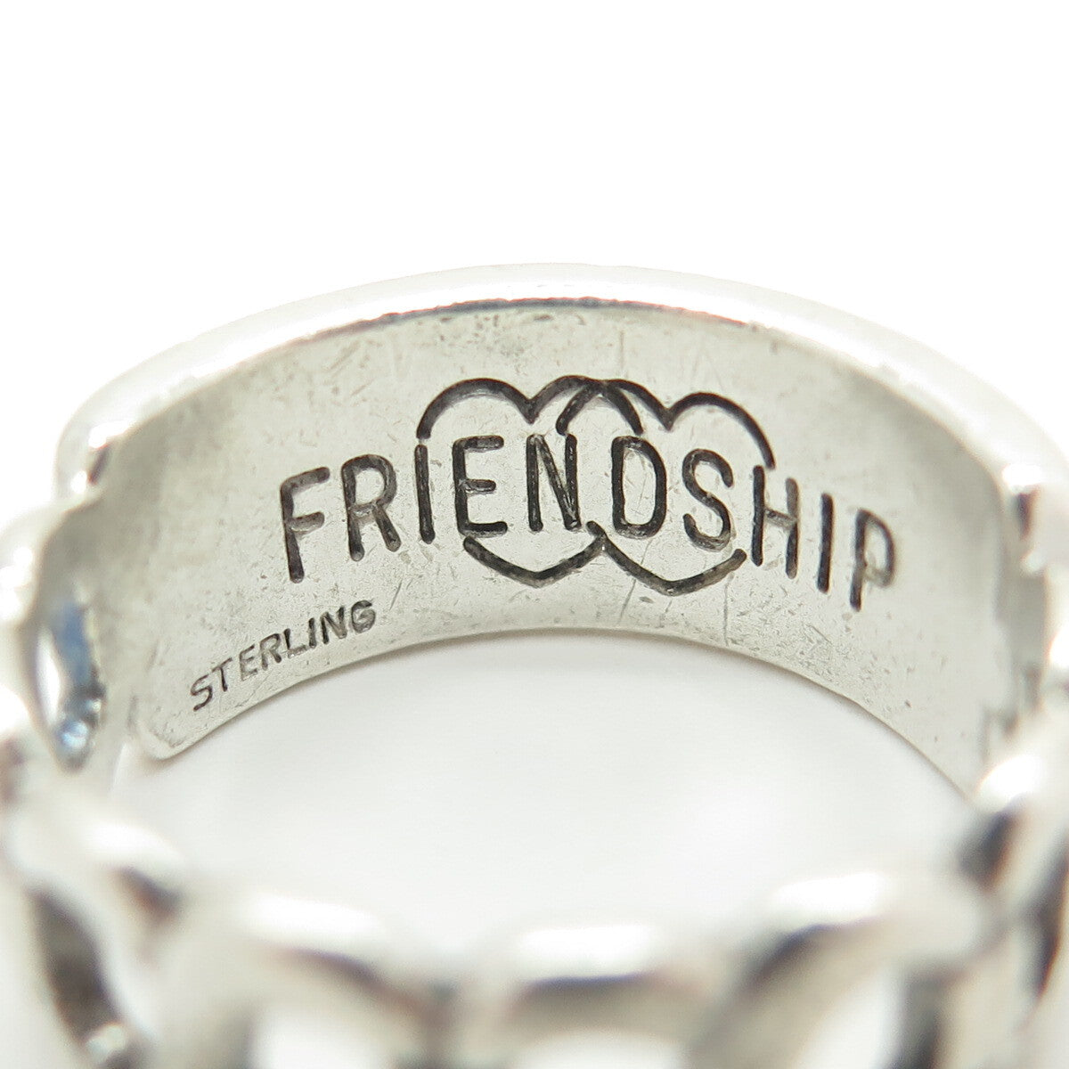 FRIENDSHIP 925 Sterling Silver Vintage Infinity Chain Link Band Ring Size 10