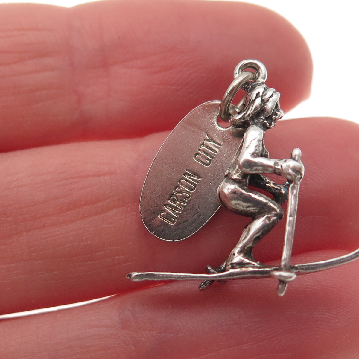 Maisels Indian Sterling Silver Vintage Carson City Skier 3D Mini Charm Pendant