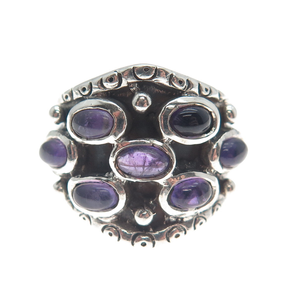 925 Sterling Silver Vintage Real Amethyst Modernist Oxidized Ring Size 6.5