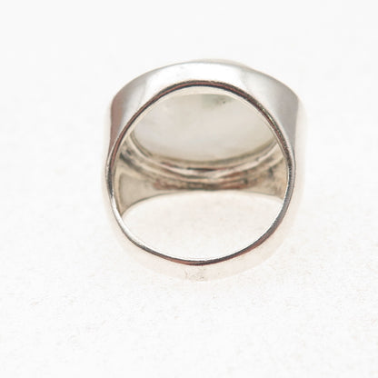 925 Sterling Silver Vintage Real Moonstone Modernist Oxidized Ring Size 5.25