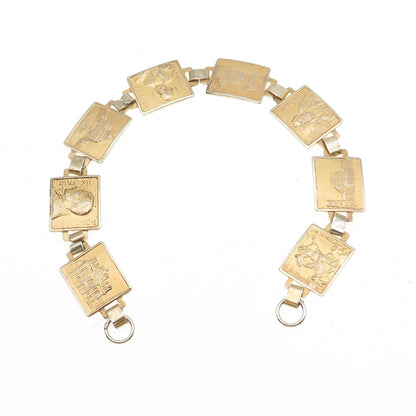 800 Silver Gold Plated Vintage Italy Saints Landmarks Bracelet 7" (missing lock)