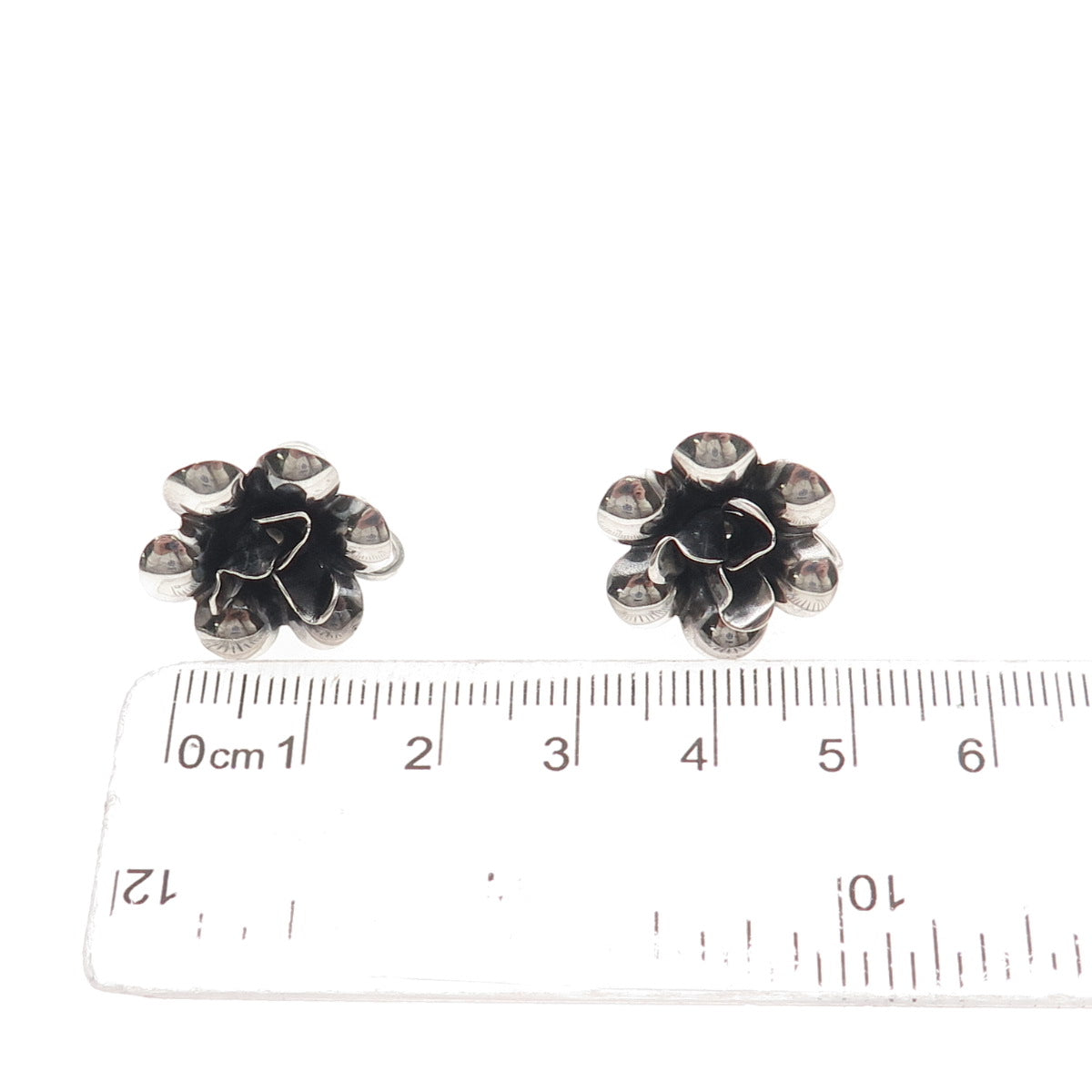 Danecraft 925 Sterling Silver Vintage Floral Oxidized Screw Back Earrings