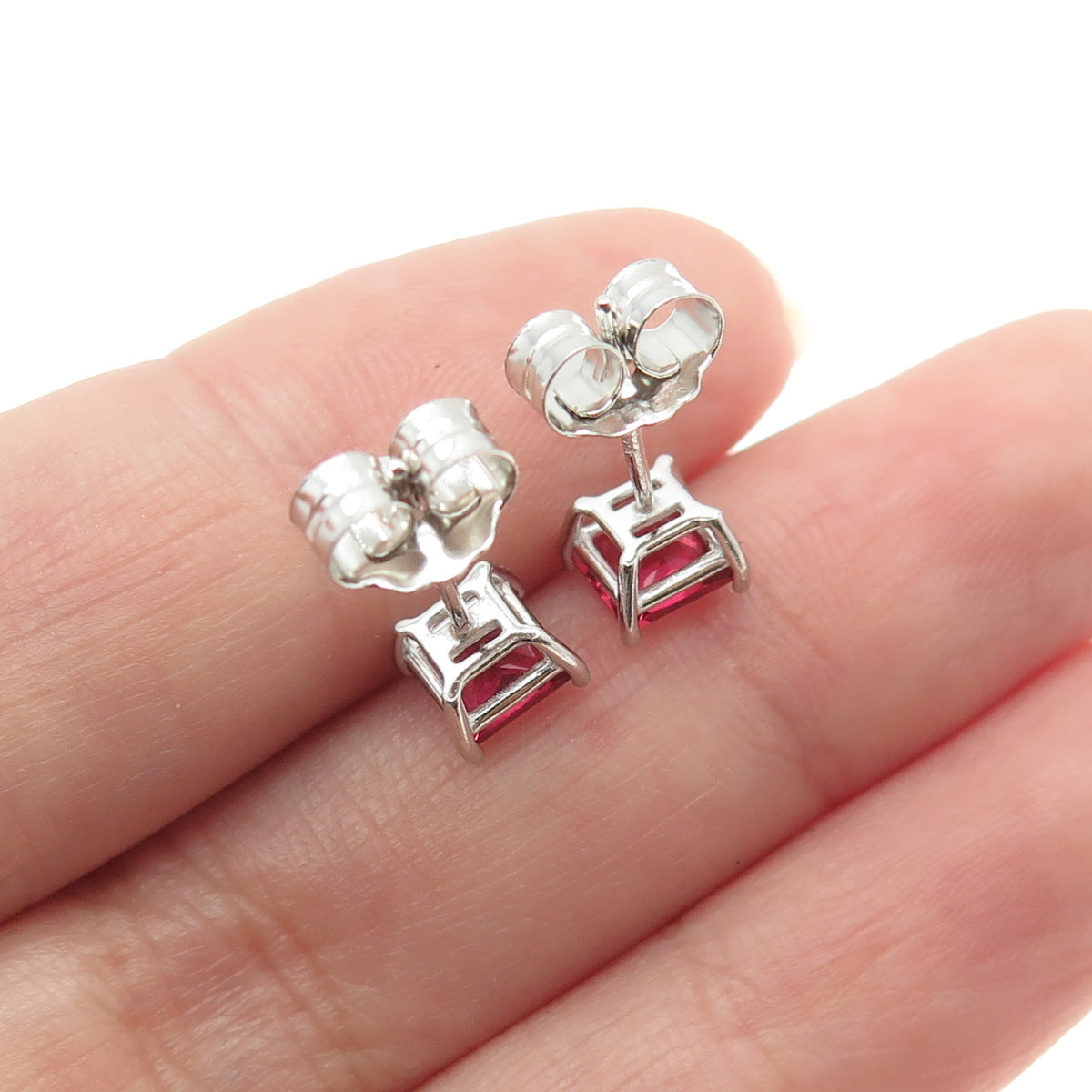 925 Sterling Silver Princess-Cut Shaped Fancy Pink C Z Stud Earrings